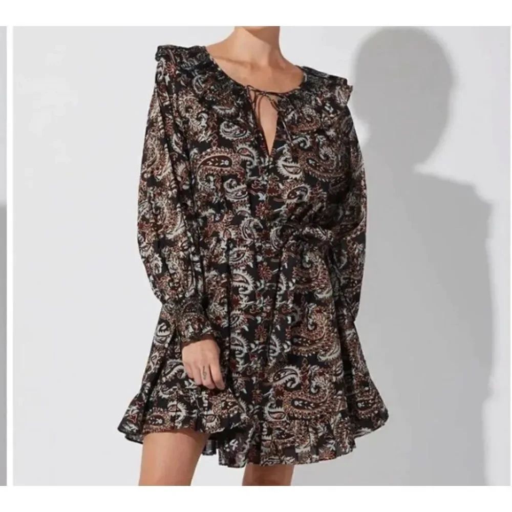NWT Cleobella Carolyn Mini Dress in Avalon Blockprint long sleeve organic cotton